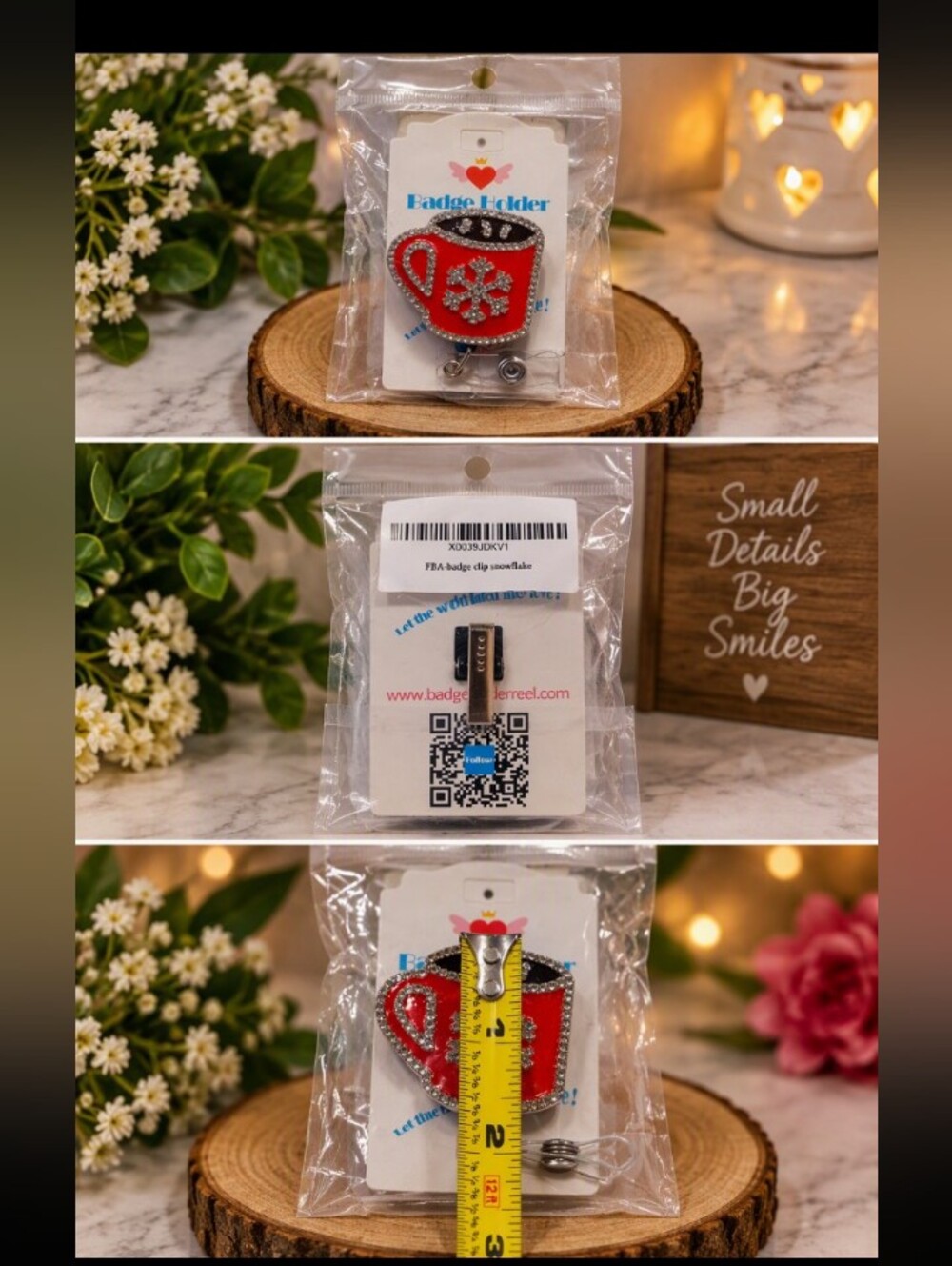 Badge Holder Retractable Reel with Red Snowflake Mug Design